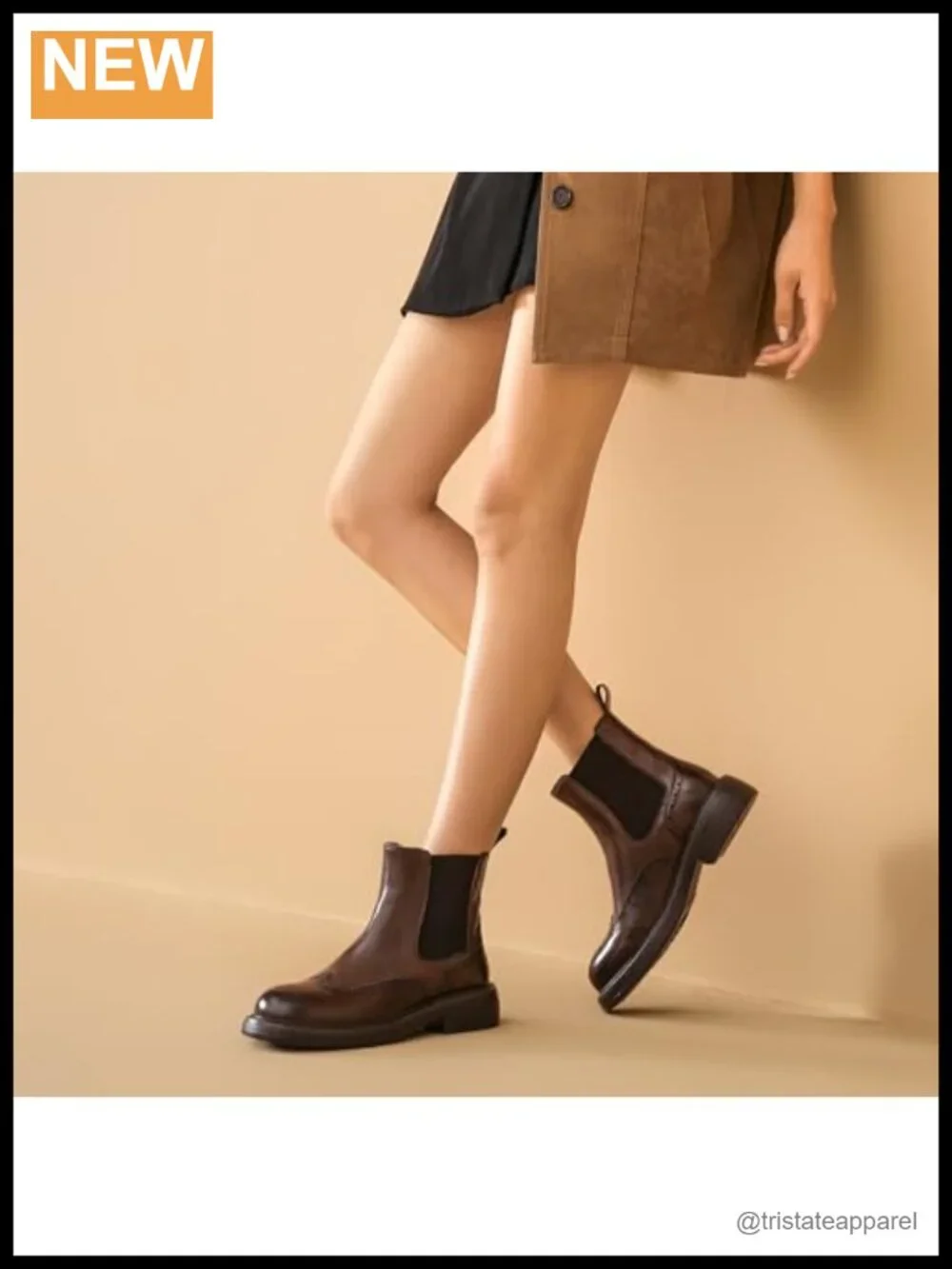 Women's Leather Chelsea Boots Chunky Ankle Booties Slip-On